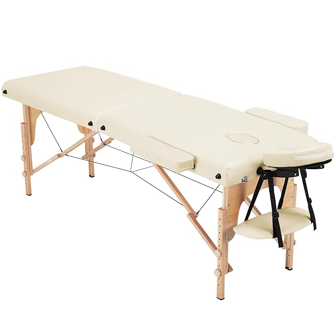 Yaheetech Massage Table Lash Bed Portable Massage Spa Bed Beauty Tattoo Table Adjustable for Eyelash Tech Physical Therapy Couch, Cream