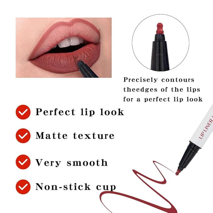 Longwear Liquid Lip Liner, Matte Lip Tint Stain Marker Pen, 2 in1 Liquid Lipstick & Lip Liner Pencil, Long Lasting Waterproof Lip gloss for Women, Fuller Lips Makeup (02+07)