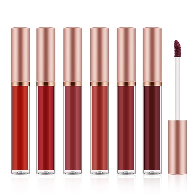 6pcs Matte Lip Gloss Set for Women,Highly Pigmented Velvet Lip Stain,Long Lasting,Waterproof Lip Makeup,Nude,Brown