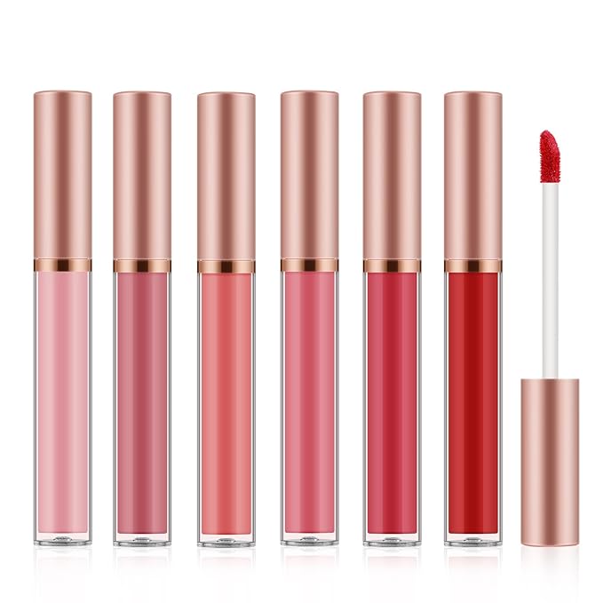 6pcs Matte Lip Gloss Set for Women,Highly Pigmented Velvet Lip Stain,Long Lasting,Waterproof Lip Makeup,Nude,Brown