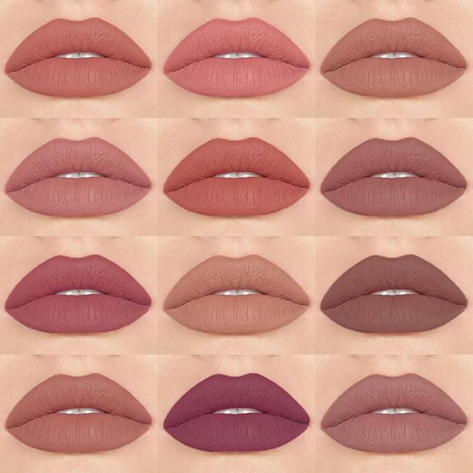 12 Colors Lip Liner Pencils Pack Set,12Pcs Natural Nude Brown Lipliner Bundle, Creamy Matte Labiales, Cool Tone Neutral Pink for Lip Makeup-set15