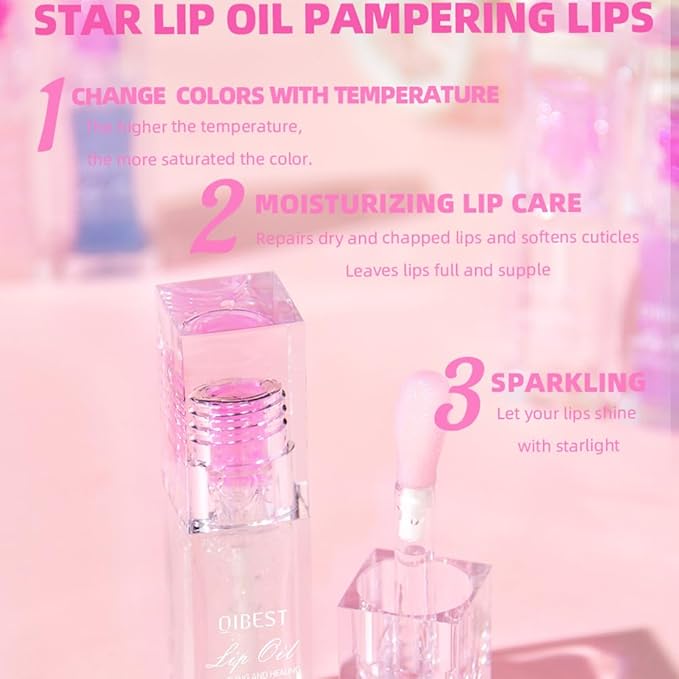 Hydrating Lip Gloss Transparent Lip Care,Magic Color Changing Moisturizing Lip Glow Oil Plumping Glimmer Glow Lipstick, Long Lasting Non-sticky Fresh Texture Lip Oil(Q2394-5#Change Color)