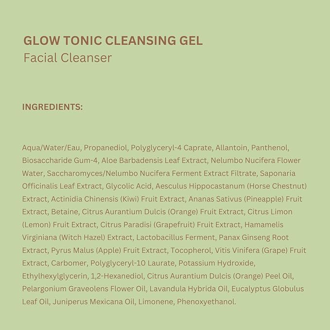 Pixi Beauty Glow Tonic Cleansing Gel 135ml | Glycolic Acid Facial Cleanser | Purify and Brighten Complexion | Ginseng Improves Circulation | 4.57 Fl Oz