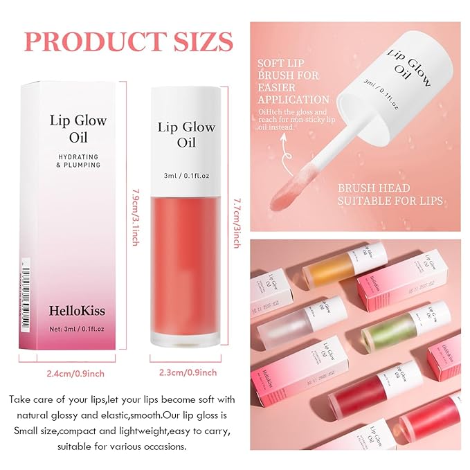 2Pcs Hydrating Lip Glow Oil,Plumping Lip Gloss,Moisturizing Transparent and Nourishing Non-stick Cup Fruit Flavored Lip Oil for Reducing Lip Lines and Lip Care(04#+07#)