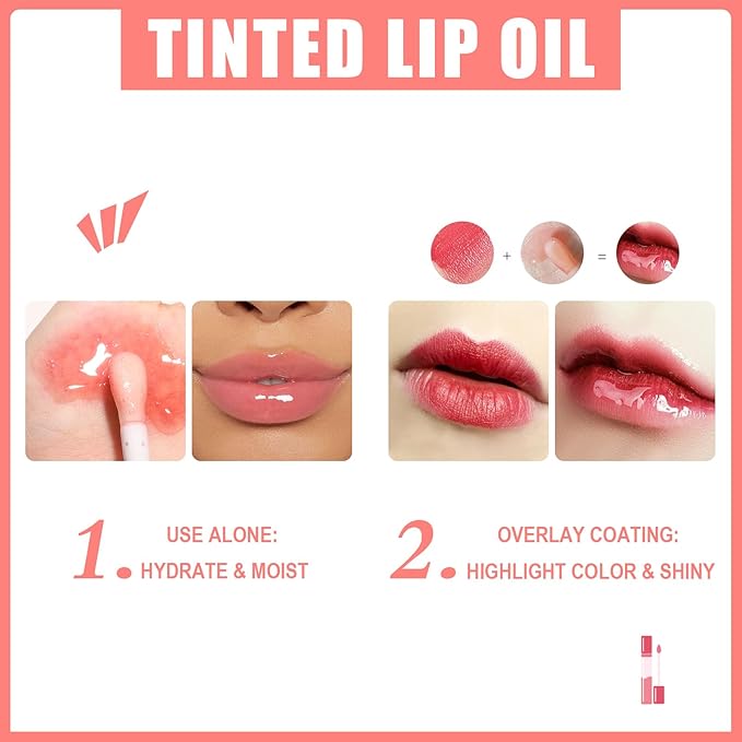 Hydrating Lip Glow Oil Long-Lasting Nourishing Lip Gloss Moisturizing Non-Sticky Plumping Lip Stain Tinted Cherry Oil Lip Care (Golden)