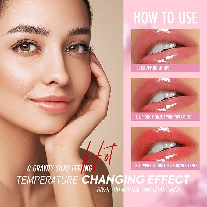 VANERIA Color Changing Lip Gloss,Clear to Pink,Fruit Flavoured Lip Changing Lip Gloss,PH Lip Color,Long Lasting Moisturizing(3.5ml/0.11Fl.Oz) (Hami melon)