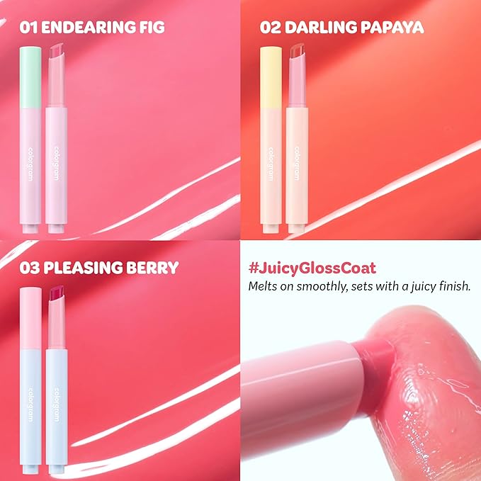 COLORGRAM Fruity Glass Stick 01 ENDEARING FIG | Long-Lasting Juicy Lip Tint with Radiant, Glossy Finish | Melting Syrupy Texture for Vibrant, Hydrated Lips | Non-Sticky Shine