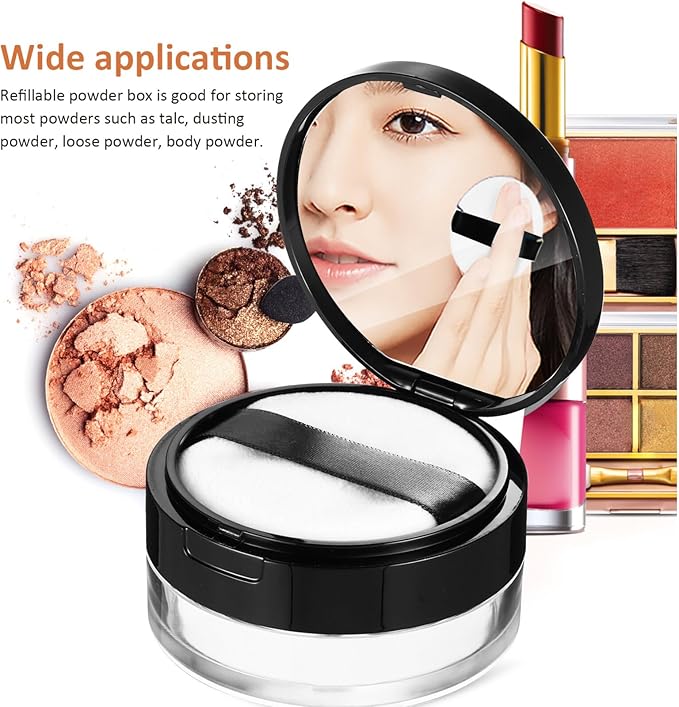 Beaupretty 2 Pieces Loose Powder Container with Puff 0.7 oz