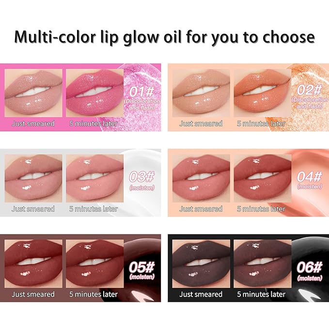 Hydrating Lip Glow Oil - Transparent Clear Plumping Gloss for Women & Girls, Color-Changing Tinted Balm, Tinta para Labios, Moisturizing Lip Care for Daily Use (Crystal, 1 pcs)