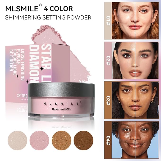 AKARY Dark Complexion Translucent Setting Powder, Shimmer Finishing