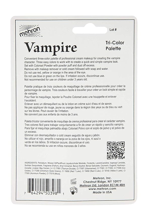 Mehron Makeup Tri-Color Character Makeup Palette | Halloween, 7 oz