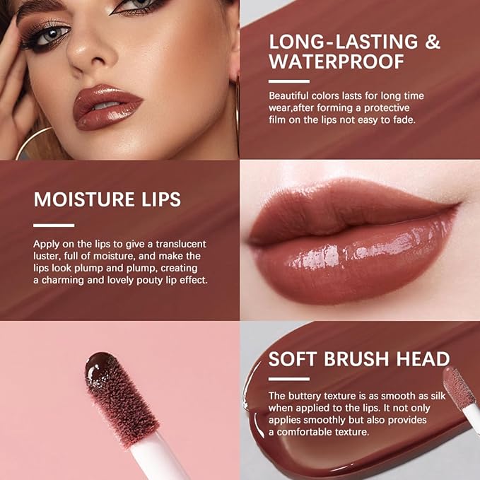 Butter Gloss Lip Gloss Set,Moisturizing Nourishing Hydrating Lip Glaze,Glass Lip Lipstick,Non-Sticky Lip Gloss,Lip Plumping Oil-Pack Of 2 (04 Oolong Milk Tea and 06 White Peach Juice)