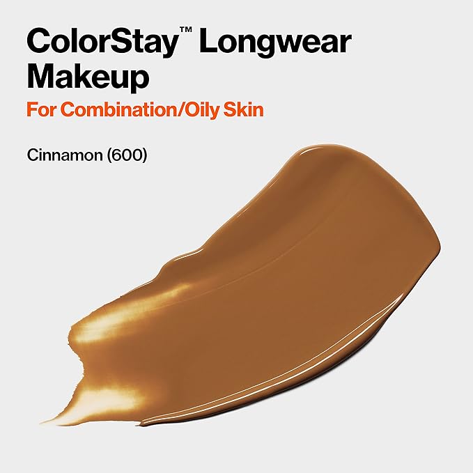 Revlon Liquid Foundation, ColorStay Face Makeup for Combination Cinnamon (600), 1.0 oz