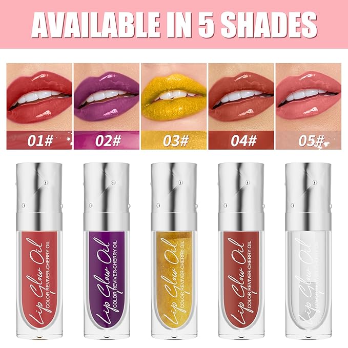 Hydrating Lip Glow Oil Long-Lasting Nourishing Lip Gloss Moisturizing Non-Sticky Plumping Lip Stain Tinted Cherry Oil Lip Care (Golden)