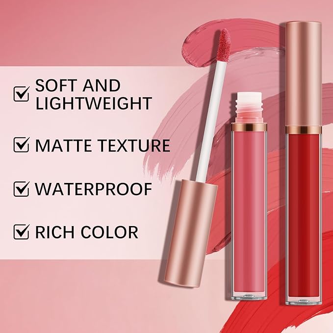 6pcs Matte Lip Gloss Set for Women,Highly Pigmented Velvet Lip Stain,Long Lasting,Waterproof Lip Makeup,Nude,Brown