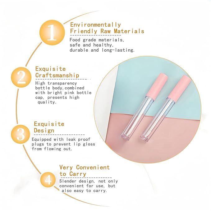 10cm Empty Lip Gloss Tubes With Wand Lipgloss Tubes Cute With Pink Lids Lip Balm Bulk Refillable Cosmetic Containers Diy Lip Gloss Making Kit(20pcs)