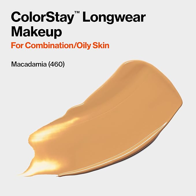 Revlon Liquid Foundation, ColorStay Face Makeup for Combination Macadamia (460), 1.0 oz