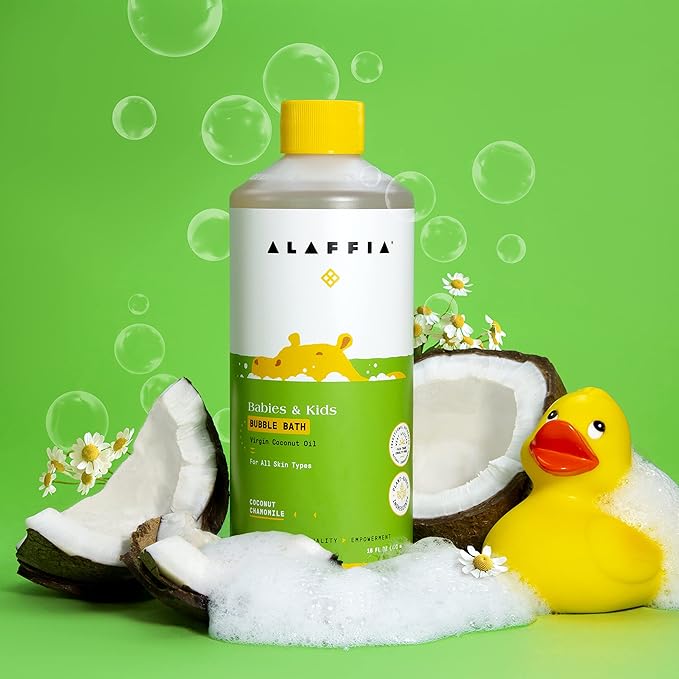 Alaffia Babies and Kids Bubble Bath, Gentle Bath Essentials for Delicate Skin, Plant-Based Formula, Paraben & Sulfate-Free, Vegan, with Long-Lasting Bubbles, Coconut Chamomile, 2 Pack - 16 Fl Oz Ea