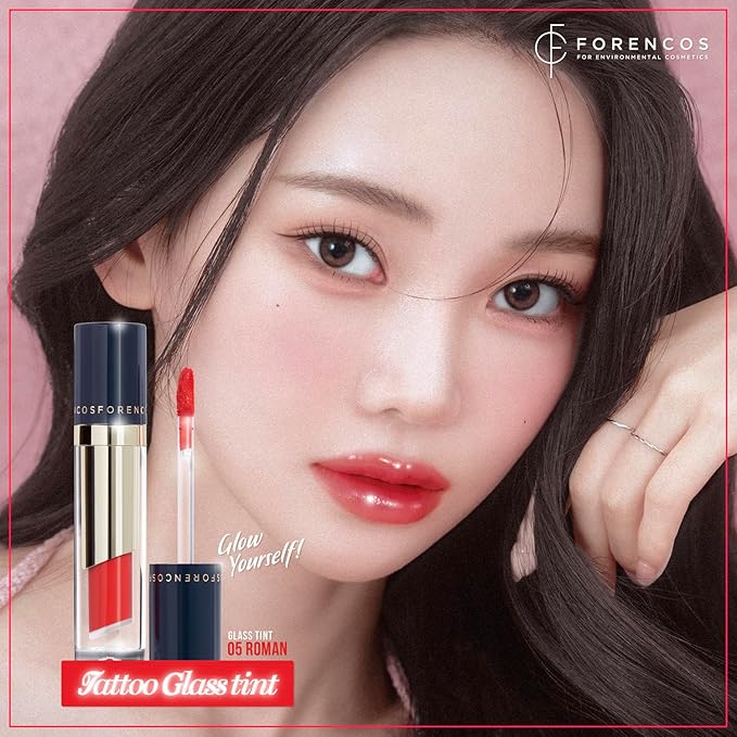 FORENCOS Tattoo Glass Lip Gloss Tint, Korean Glossy Tint/Stain, High Pigmentation, Glasting Shine, Long Lasting, Moisturizing, Lightweight, Non-Sticky Formula (05 ROMAN)