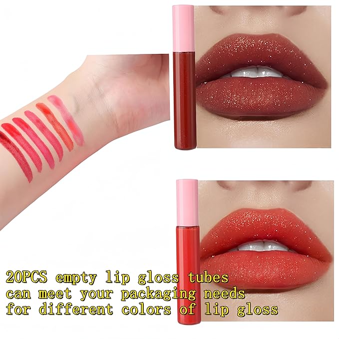 10cm Empty Lip Gloss Tubes With Wand Lipgloss Tubes Cute With Pink Lids Lip Balm Bulk Refillable Cosmetic Containers Diy Lip Gloss Making Kit(20pcs)