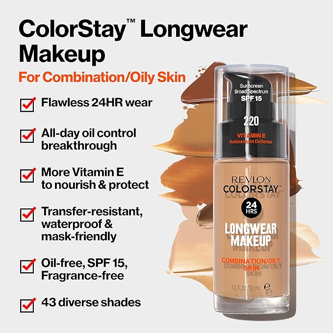 Revlon Liquid Foundation, ColorStay Face Makeup for Combination Dune (295), 1.0 oz