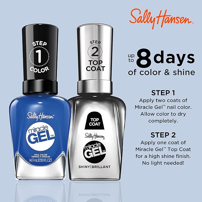 Sally Hansen Miracle Gel™, Tidal Wave, Long Lasting, Gel-Like Formula, No UV Lamp Needed, Blue Nail Polish