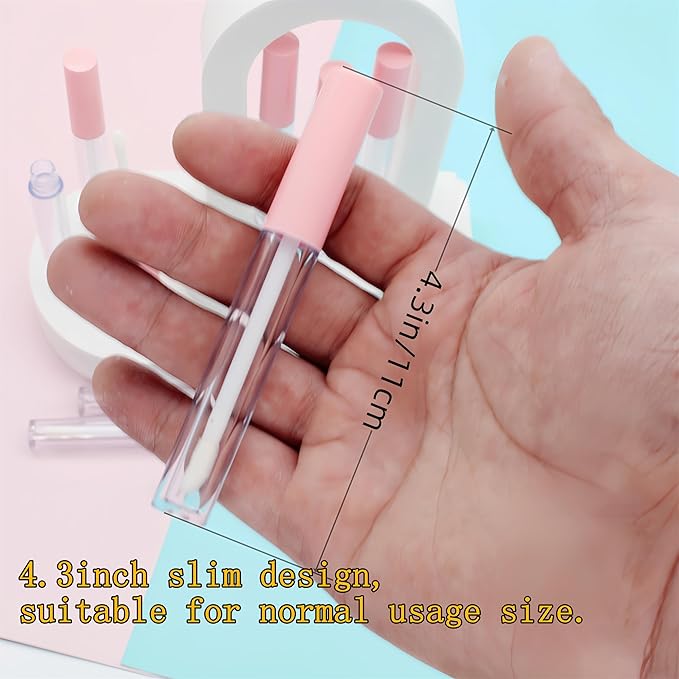 10cm Empty Lip Gloss Tubes With Wand Lipgloss Tubes Cute With Pink Lids Lip Balm Bulk Refillable Cosmetic Containers Diy Lip Gloss Making Kit(20pcs)