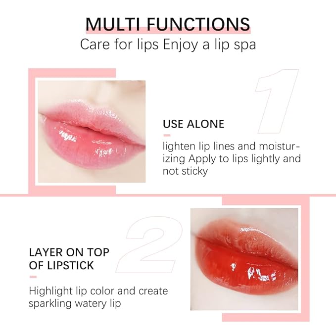 Hydrating Lip Glow Oil, Plumping Lip Oil Gloss, Transparent Lip Balm, Natural Lip Plumper Gloss Make Lips Fuller and Moisturizing (Cherry)