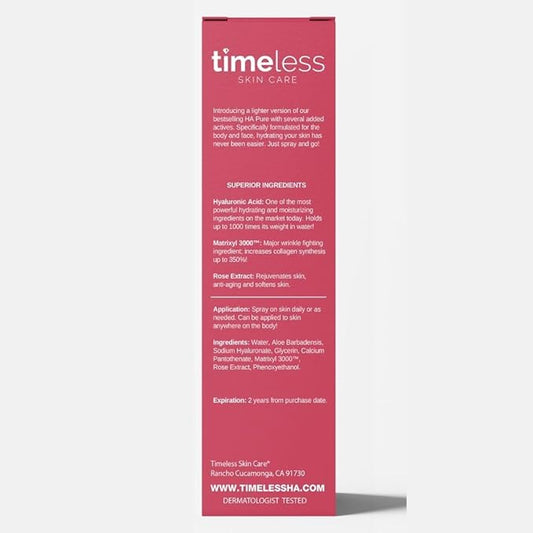 Timeless Skin Care HA Matrixyl 3000 with Rose Spray - Skin Care Mist with Hyaluronic Acid - Fragrance-Free Hydrating Face Spray - Soothing Matrixyl Mist - 4 oz
