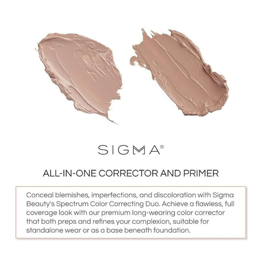 Sigma Beauty Spectrum Color-Correcting Duo – Color Correcting Cream for Concealing and Priming Skin, 2in1 Makeup Set with Buildable, Customizable Shades for all Skin Types (Light to Medium)