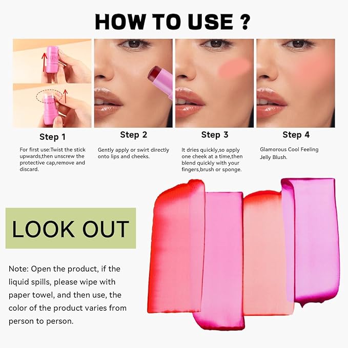 Milk Jelly Blush Stick, Lip and Cheek Makeup Free. (Red)