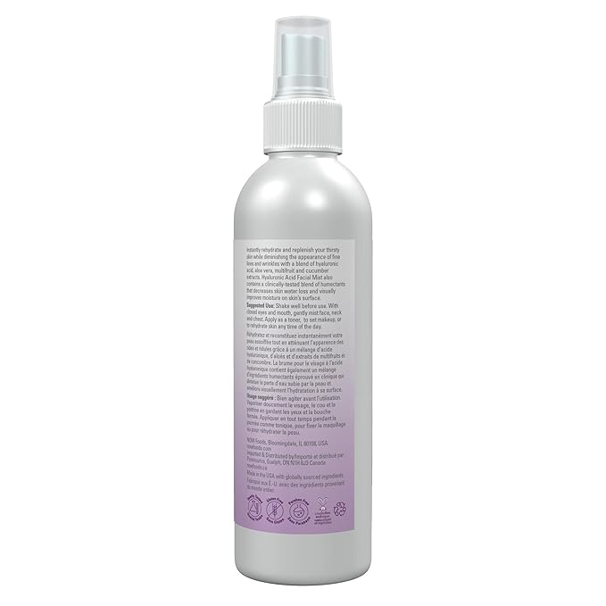 NOW Foods Solutions, Hyaluronic Acid Hydration Facial Mist with Aloe Vera and Cucumber Extracts, 4-Ounce