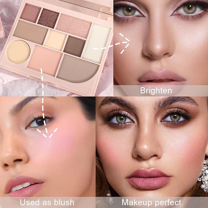 Shimmer Matte Eyeshadow Palette.Longwearing Highly Pigmented Natural Beige