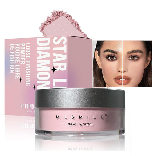 AKARY Pink Translucent Setting Powder, Shimmer Finishing Powder