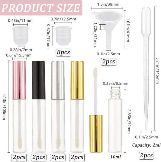 GORGECRAFT 8PCS 10ml Empty Lip Gloss Tubes with Wand Tip Refillable Lipgloss Balm Bottle Clear Plastic Cosmetic Gloss Container Lipstick Bottle with Droppers Funnel for Travel DIY Lip Samples