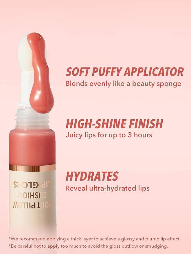 SHEGLAM Pout Pillow Cushion Lip Gloss Moisturizing Liquid Lipstick High Shine Finish Sponge Tip Applicator Non-Sticky Lip Glaze Purple -K.O.