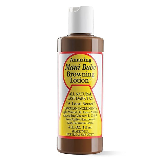 Maui Babe Browning Lotion - Natural Hawaiian Tan Accelerator with Vitamins & Antioxidants - Moisturizing Formula for All Skin Types - Made in USA - 4 fl oz