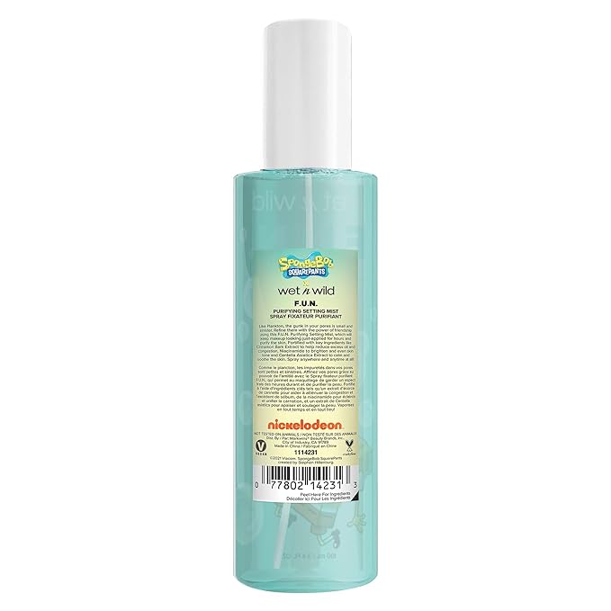 wet n wild SpongeBob SquarePants Purifying Setting Mist, 2-in-1 Face Cleanser & Makeup Setting Spray with Niacinamide & Centella - F.U.N. Edition