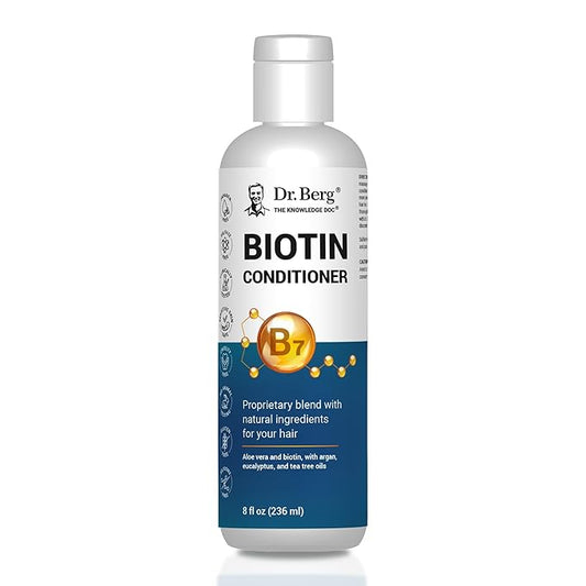 Dr. Berg Biotin Conditioner for Men & Women (Improved High-Performance Formula) - Independently Tested & Certified Paraben- Sulfate- & Silicone-Free - Infused w/Biotin, Argan & Botanicals - 8 Fl oz