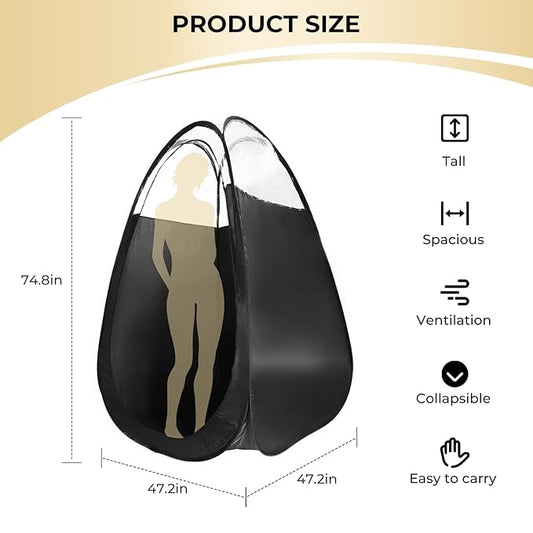 Pop Up Spray Tanning Tent,Portable Fold-able Black Spray Tann Tent,Sunless Tann Tent LargeSize Spray Tanning Booth for Airbrush Art Makeup & Painting with Carrying Bag-74.8'' x 47.2''