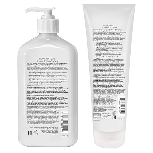 Australian Gold Hemp Nation Sugar Plum Cookie Bundle - Tan Extender Body Lotion (18 FL Oz) and Body Wash (8 FL Oz), Delectable Blend of Sugarcane, Plum, and Vanilla, Pure Hemp Seed Oil