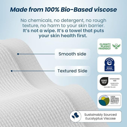 Clean Skin Club Clean Towels XL™, 100% USDA Biobased Face Towel, Disposable Face Towelette, Eczema Association Accepted, Makeup Remover Dry Wipes, Ultra Soft, 50 Ct, 1 Pack
