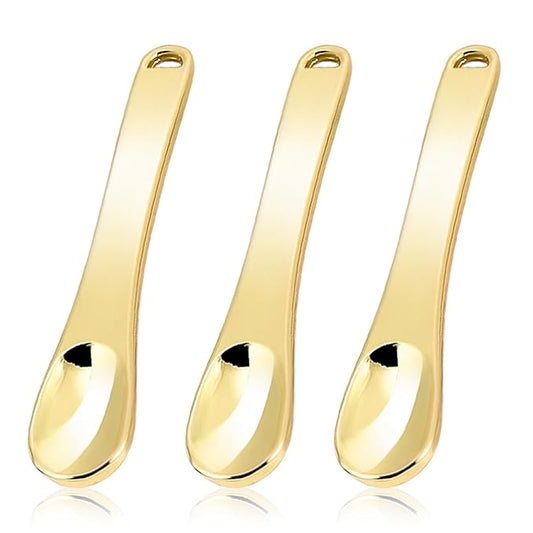Mini Metal Makeup Spatula Skin Care Cosmetic Spoon Reusable Applicator, Beauty Scoop for Facial Cosmetic for Face Mask Cream Lotions Moisturizers (3 Gold)