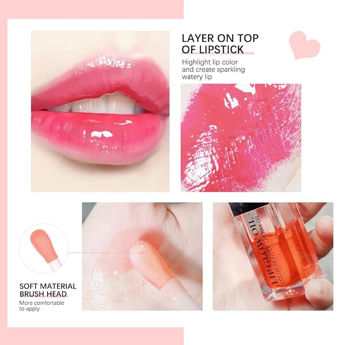 Hydrating Lip Glow Oil, Moisturizing Oil Gloss Transparent Toot Tinted Non-Sticky Nourishing Long Lasting Repairing Lightening Lines and Dry Lips Care Products (CORAL) 0.2 OZ
