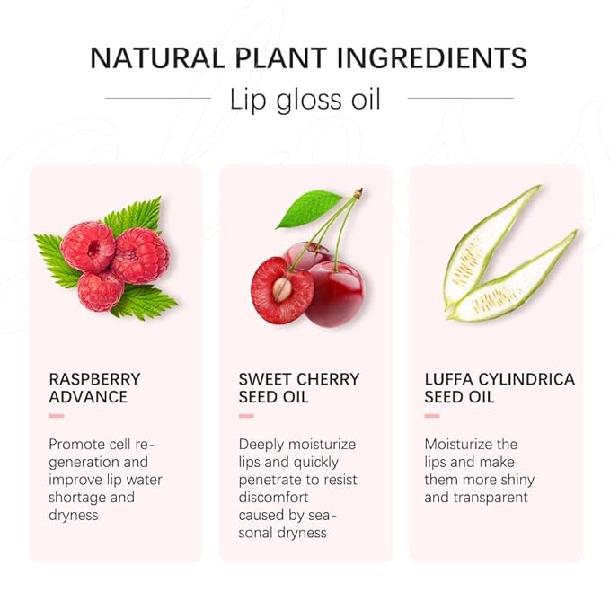 Hydrating Lip Glow Oil, Moisturizing Lip Glow Oil, Nourishing Glossy Transparent Lip Oil, Plumping Lip Oil, Lip Balm, Non-sticky Tinted Toot Lip Balm for Lip Care (SZ01881-2pcs Cherry)