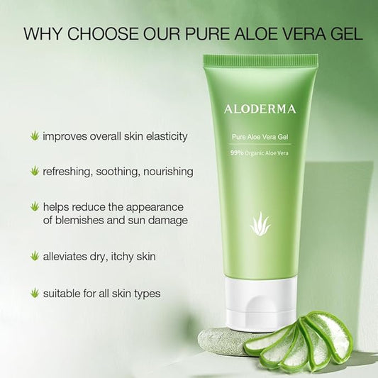 Aloderma 99% Organic Aloe Vera Gel for Face Made within 12 Hours of Harvest, Natural Hydrating Pure Aloe Vera Gel for Soothing Skincare, Moisturizing Aloe Gel for Skin, Face, Sensitive Skin, 4oz - 2ct