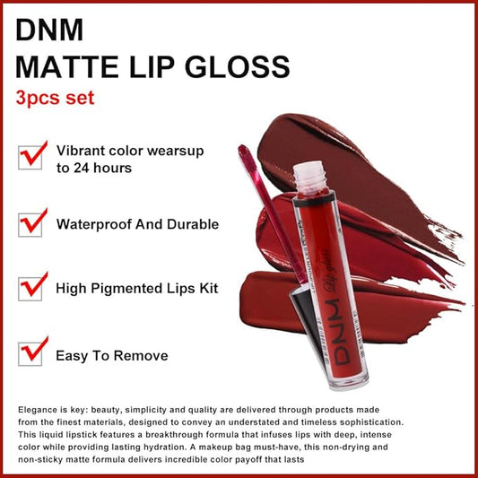 evpct 3Pcs Dark Deep Ruby Light Rose red Brown red Matte Liquid Lipstick Sets for Women 24-hour Matte+Lipstick Lipsticks Lip Stain Gloss Long Lasting 24 Smudge Waterproof
