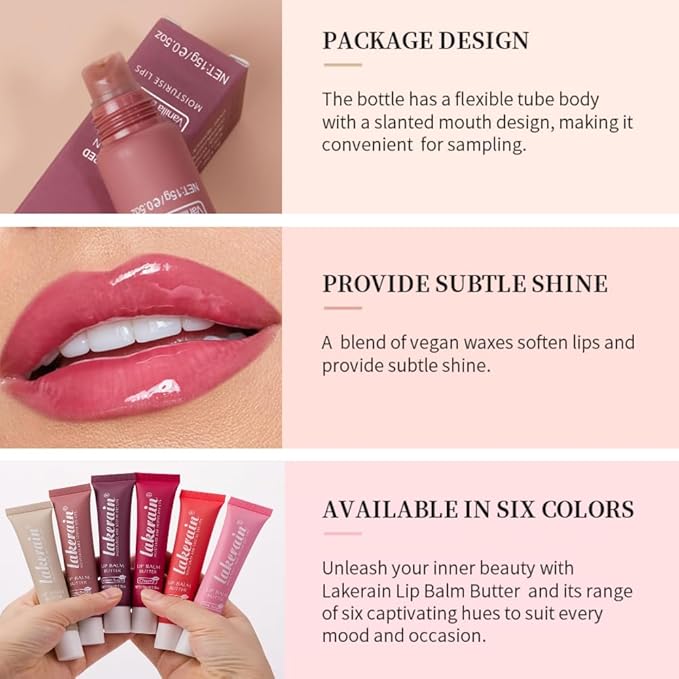 Tinted Lip Butter Balm - Tinted Moisture Gel Lip Gloss | Hydrating Glow Tinted Lip Care | Tinted Lip Stain (Vanilla, 01)