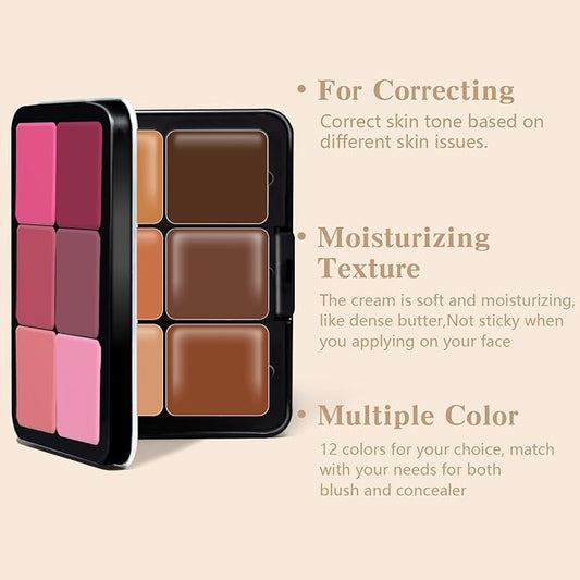 12 Colors Color Correcting Concealer Foundation Palette, Cream