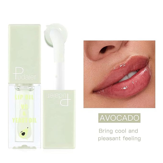 Plumping Lip Oil Set, Hydrating Lip Gloss Tinted Lip Balm Lip Care, Fruit Extract Lip Gloss Tinted for Dry Lip Moisturizing and Hydrating, Long Lasting Nourishing Non-sticky Cup (avocado)